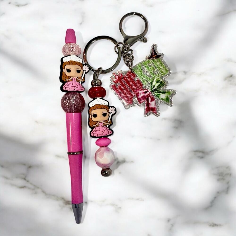 Wicked Glinda Handmade Beaded Ballpoint Pen & Matching Keychain